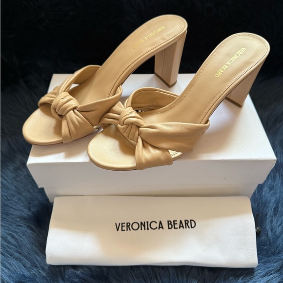 New! Veronica Beard Ganita Knot Front Leather Mules Sandals - Picture 5 of 12